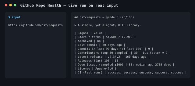 GitHub Repo Health sample output