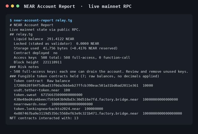 NEAR Account Report sample output