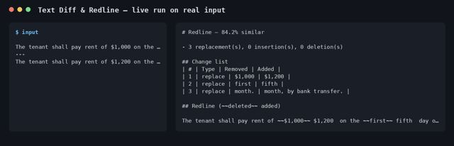 Text Diff & Redline sample output